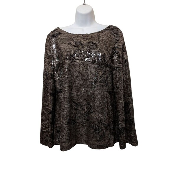 ALEX MARIE Sequin Black Gray Formal  Long-sleeved Top Size M - Picture 1 of 7